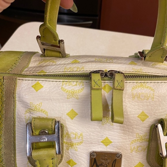 MCM Lime Green & White Visetos Boston Bag, EUC - Picture 13 of 16